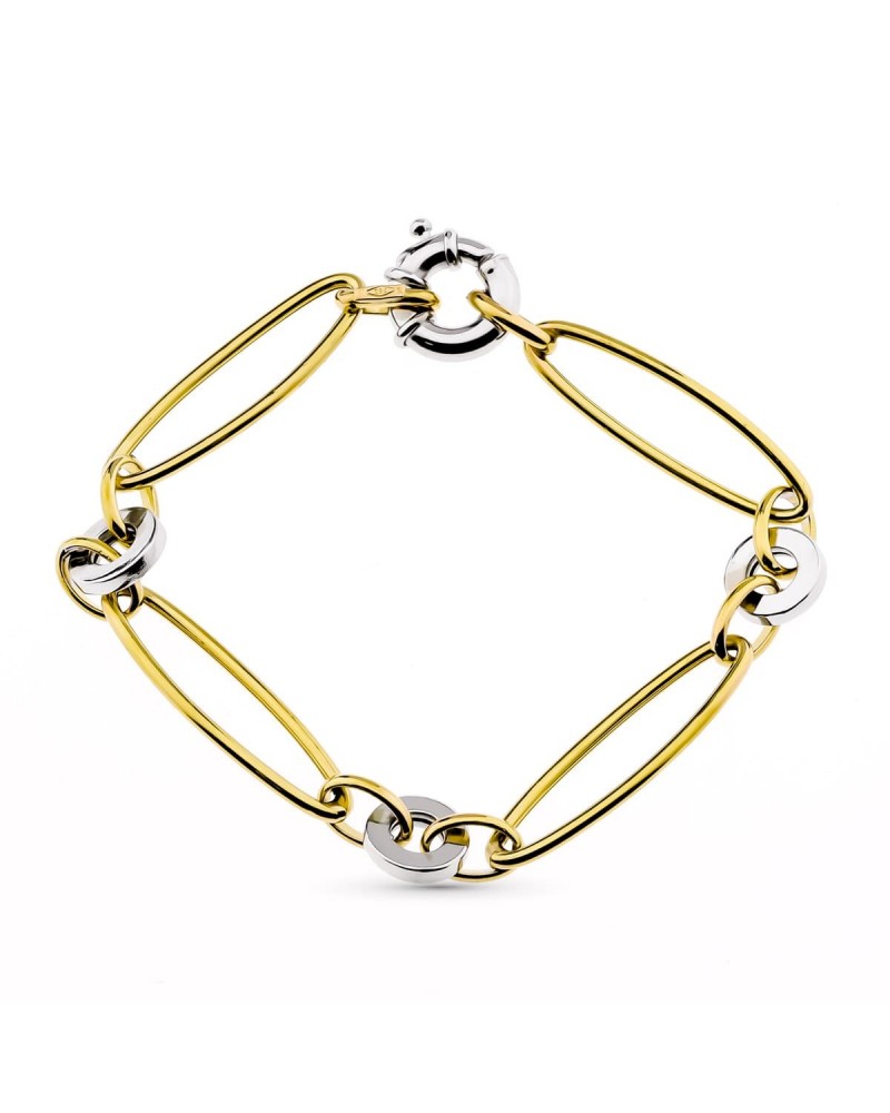 Pulsera oro 18k bicolor eslabones rectangulares