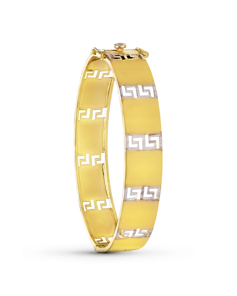 Pulsera oro 18k bicolor greca rígida 12mm
