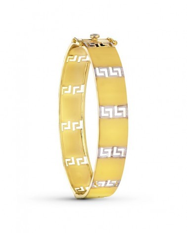 Pulsera oro 18k bicolor greca rígida 12mm