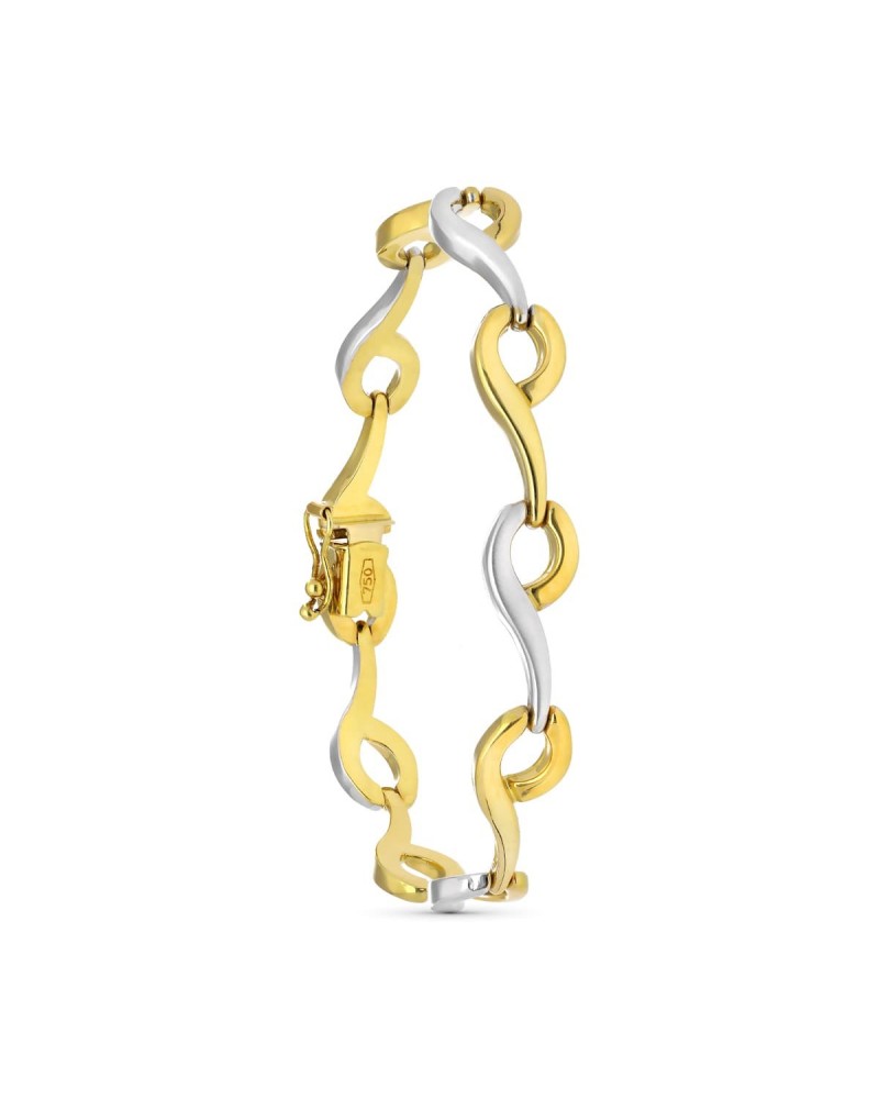 Pulsera oro 18k bicolor eslabones ondulados 13,2g