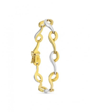 Pulsera oro 18k bicolor eslabones ondulados 13,2g