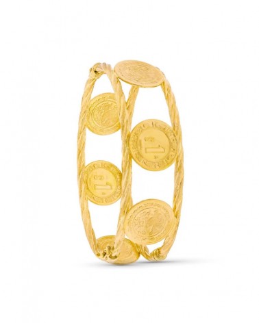 Pulsera oro 18k rígida monedas 18mm