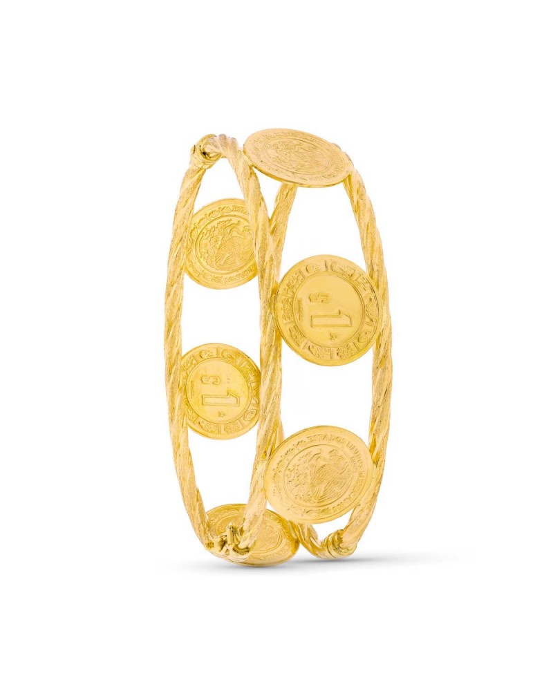 Pulsera oro 18k rígida monedas 18mm