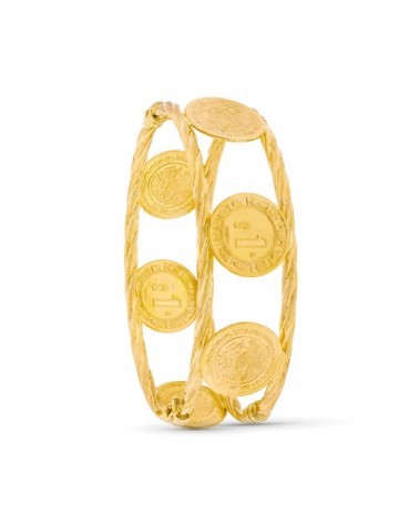 Pulsera oro 18k rígida monedas 18mm