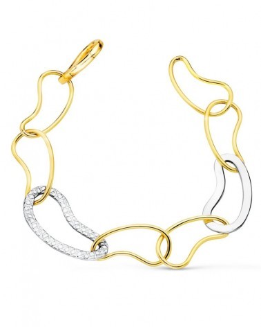 Pulsera oro 18k bicolor eslabones tallados 14mm