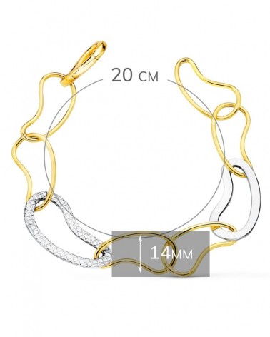 Pulsera oro 18k bicolor eslabones tallados 14mm