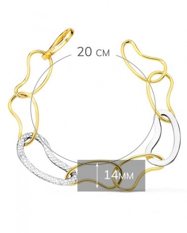 Pulsera oro 18k bicolor eslabones tallados 14mm