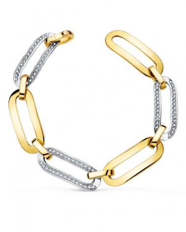 Pulsera oro 18k bicolor eslabones ovalados 11mm