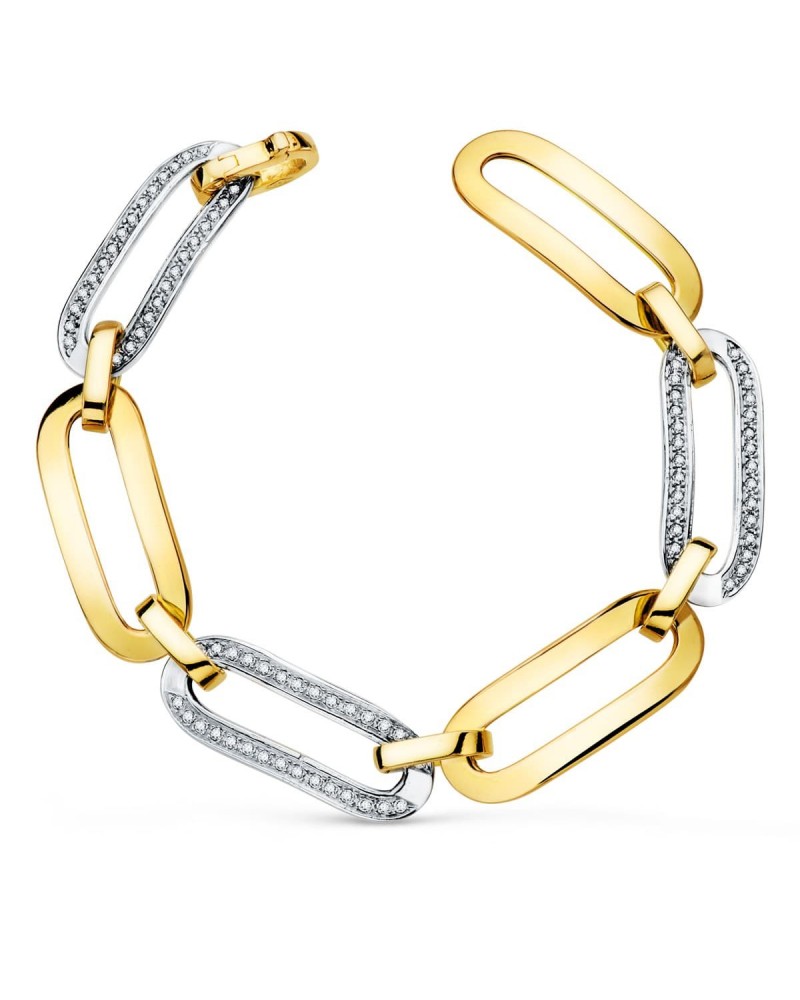 Pulsera oro 18k bicolor eslabones ovalados 11mm