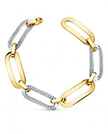 Pulsera oro 18k bicolor eslabones ovalados 11mm