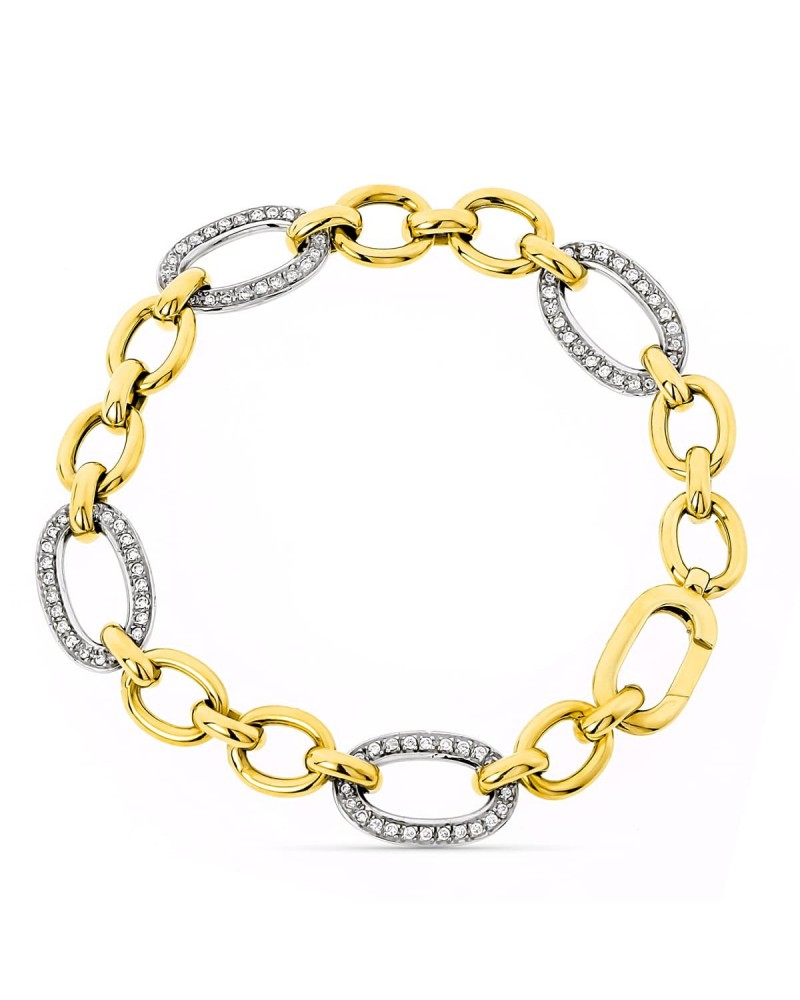 Pulsera oro 18k bicolor eslabones ovalados 11mm