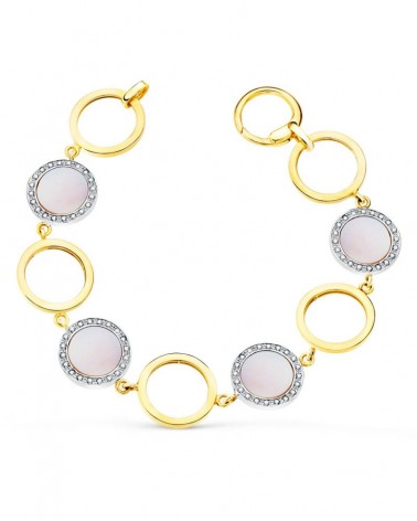 Pulsera oro rosa 18k bicolor círculos nácar rosa 16mm