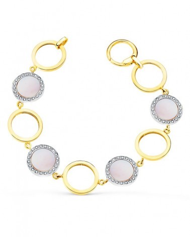 Pulsera oro rosa 18k bicolor círculos nácar rosa 16mm