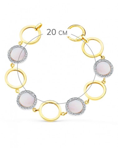 Pulsera oro rosa 18k bicolor círculos nácar rosa 16mm