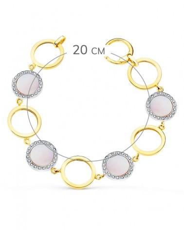 Pulsera oro rosa 18k bicolor círculos nácar rosa 16mm