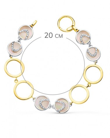 Pulsera oro 18k bicolor círculos nácar rosa 20cm