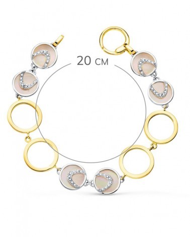 Pulsera oro 18k bicolor círculos nácar rosa 20cm