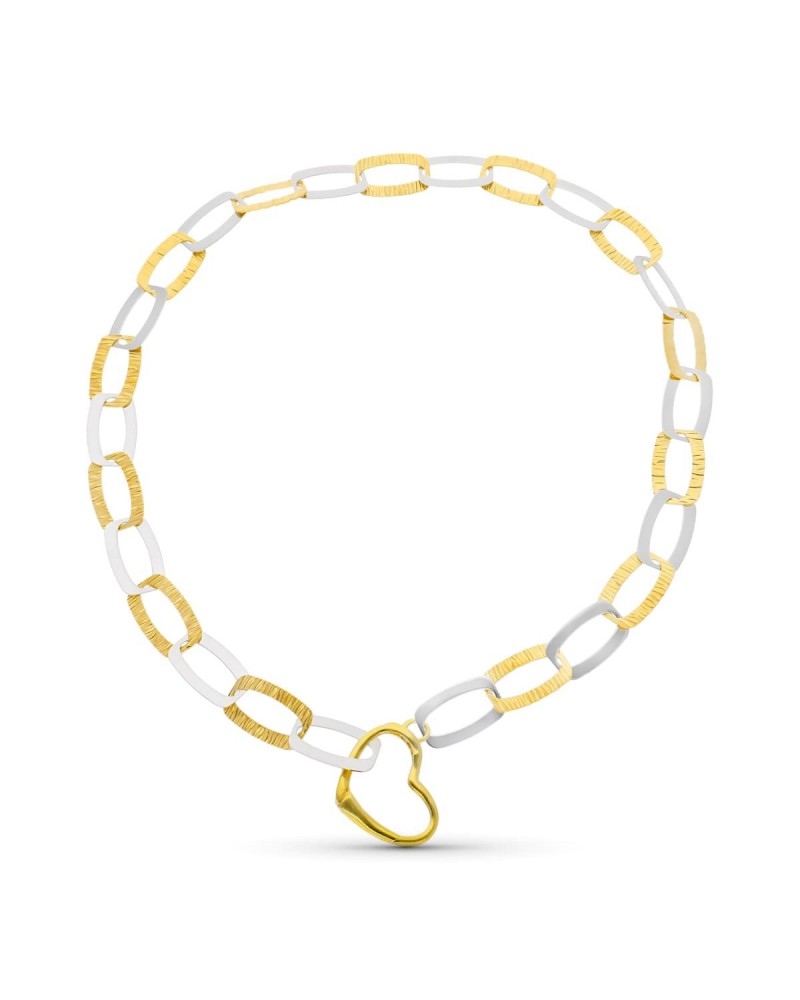 Gargantilla oro 18k bicolor eslabones ovales corazón