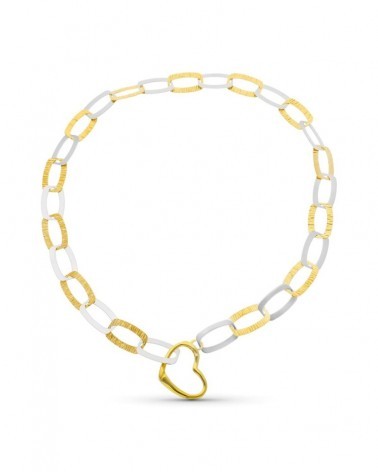 Gargantilla oro 18k bicolor eslabones ovales corazón