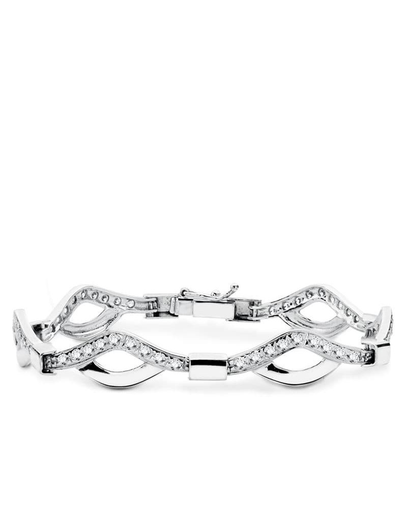 Pulsera oro blanco 18k circonitas ondulada 18,5cm