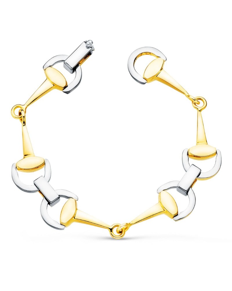 Pulsera oro 18k bicolor estribos 14mm 20cm