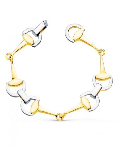 Pulsera oro 18k bicolor estribos 14mm 20cm