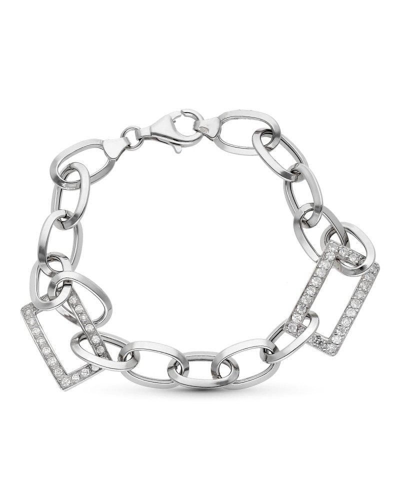 Pulsera oro blanco 18k eslabones circonita 19cm