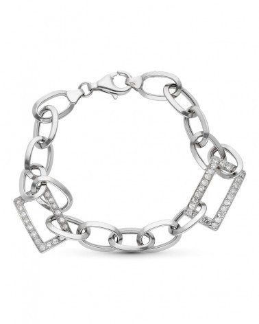 Pulsera oro blanco 18k eslabones circonita 19cm