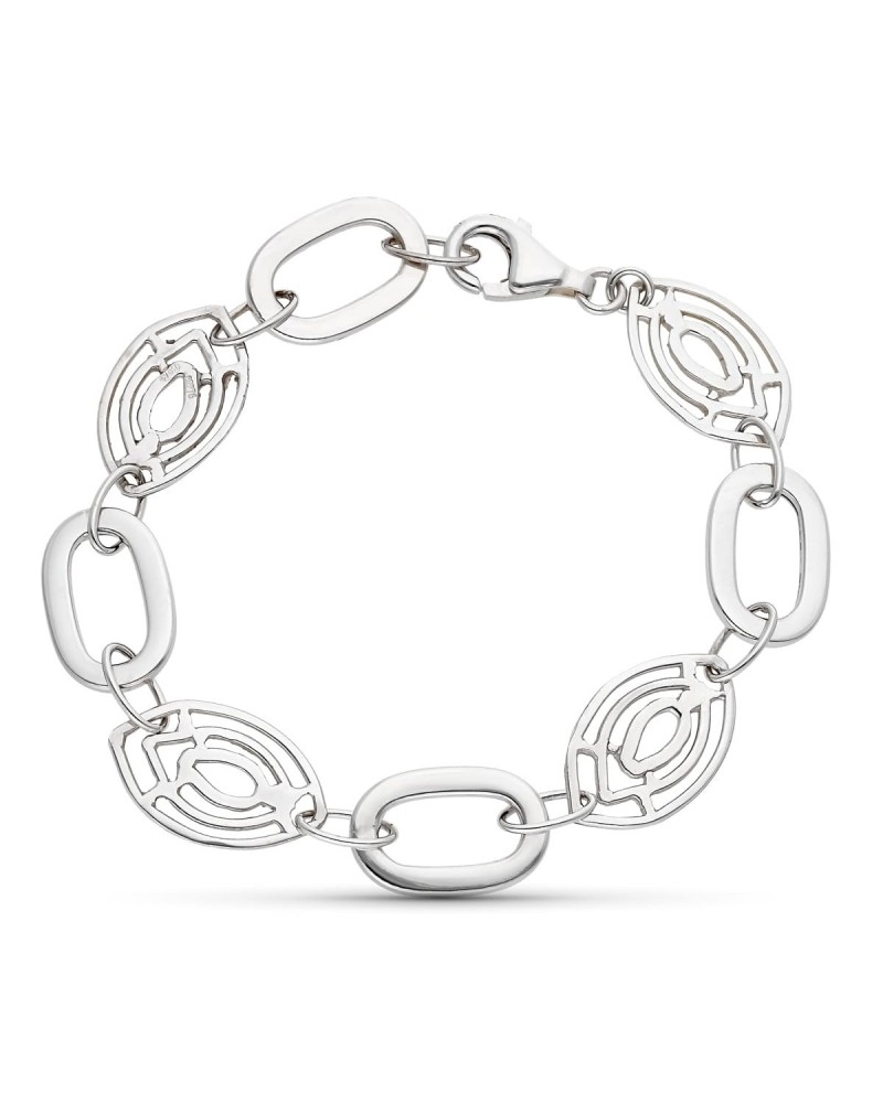 Pulsera oro 18k blanco eslabones calados 18cm