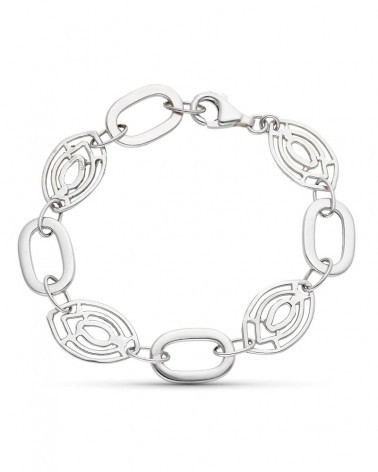 Pulsera oro 18k blanco eslabones calados 18cm