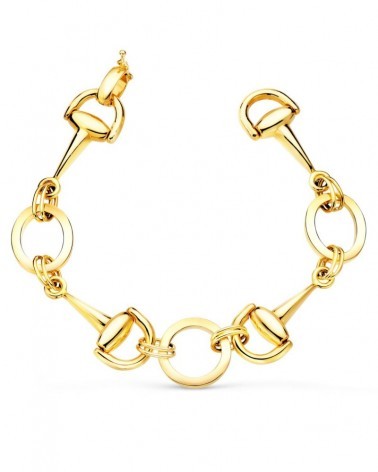 Pulsera oro 18k articulada estribos y círculos 20cm