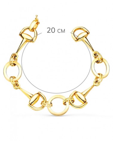 Pulsera oro 18k articulada estribos y círculos 20cm