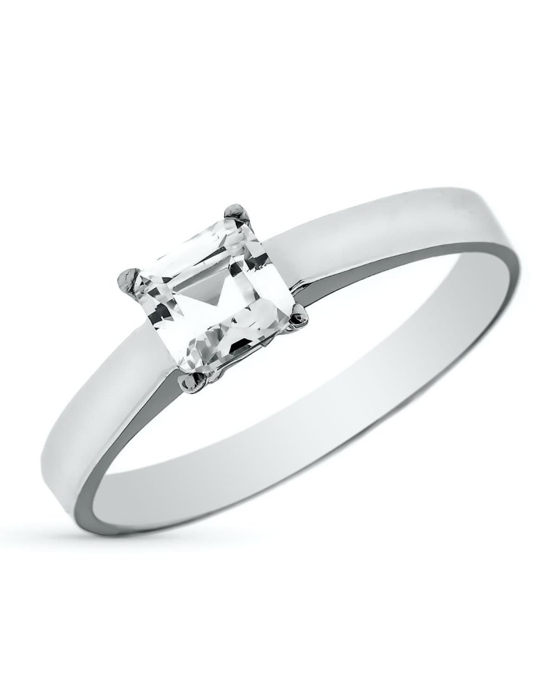 Solitario oro 18k blanco piedra cuadrada 5x5mm