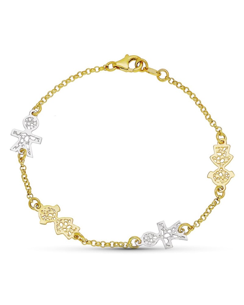 Pulsera oro 18k bicolor motivos calados 18cm