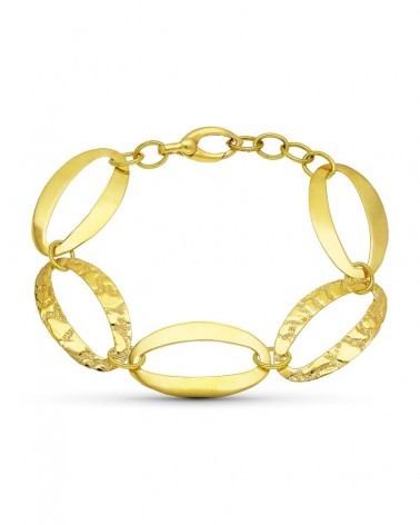 Pulsera oro 18k amarillo eslabón oval brillo y labrado