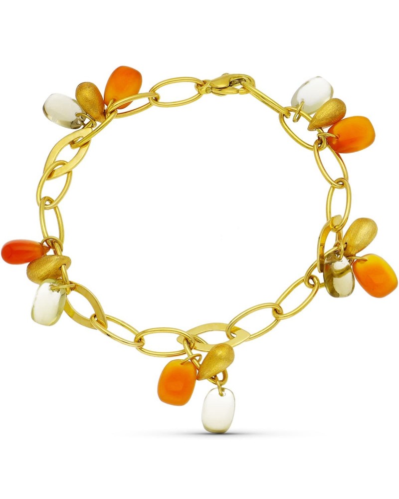 Pulsera oro 18k eslabones piedras color 19,5cm