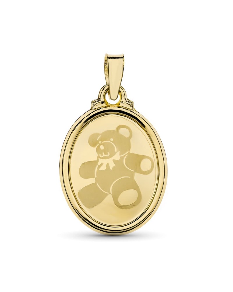 Colgante oro 18k osito grabado láser oval 22x15mm