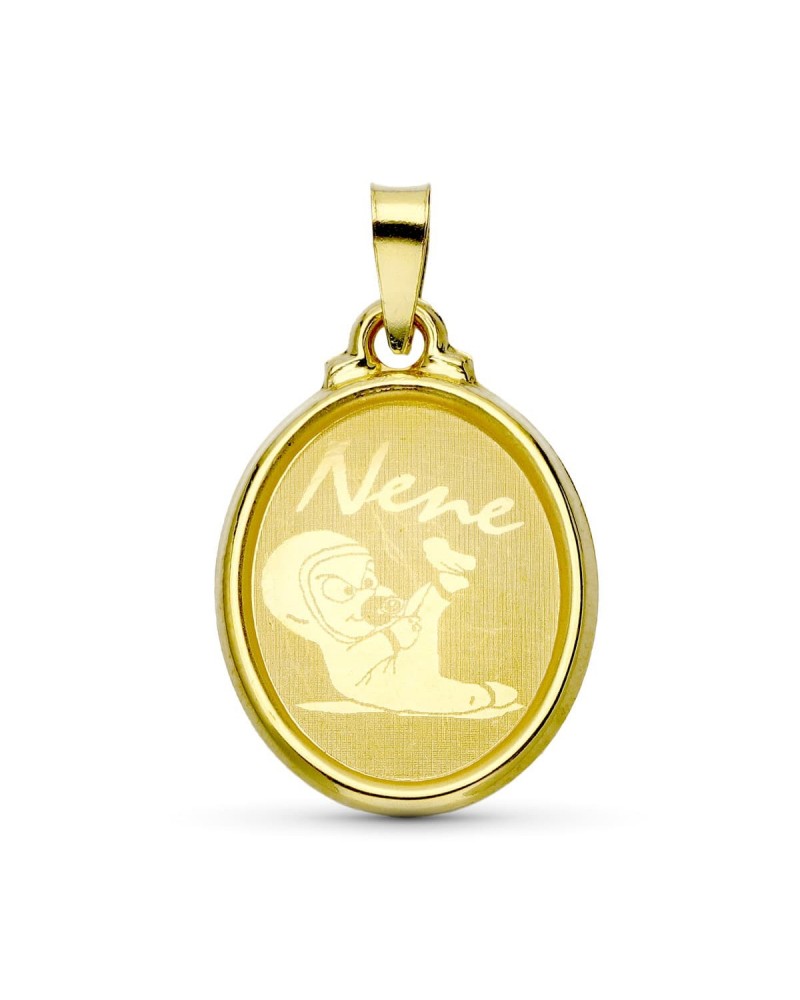 Colgante oro 18k amarillo oval láser nene 22x15mm