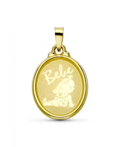 Colgante oro 18k bebé oval láser 22x15mm