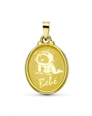 Colgante oro 18k oval bebé láser 22x15mm