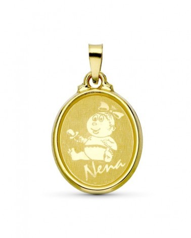 Colgante oro 18k amarillo oval niña láser 22x15mm
