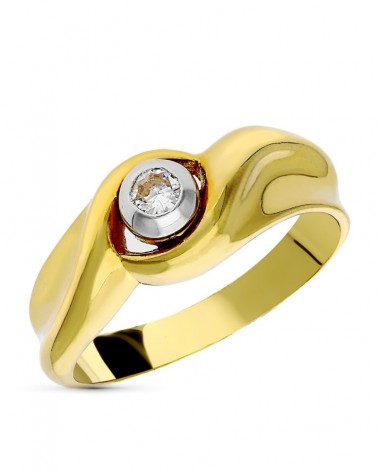Sortija oro 18k bicolor diamante talla brillante 0,10 quilates