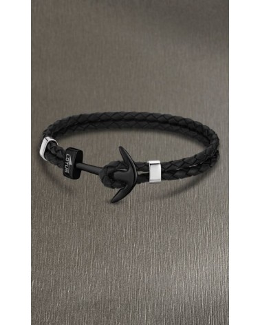 PULSERA LOTUS PIEL NEGRA ANCLA