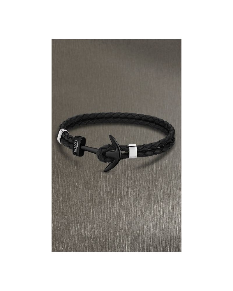 PULSERA LOTUS PIEL NEGRA ANCLA