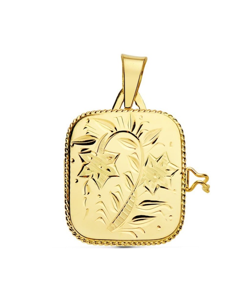 Guardapelo oro 18k cuadrado labrado 21x18 mm