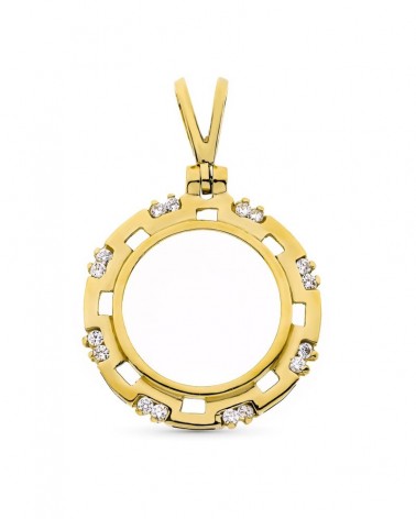 Colgante oro 18k moneda circonitas 19mm