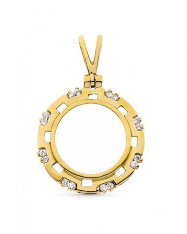 Colgante oro 18k moneda circonitas 19mm