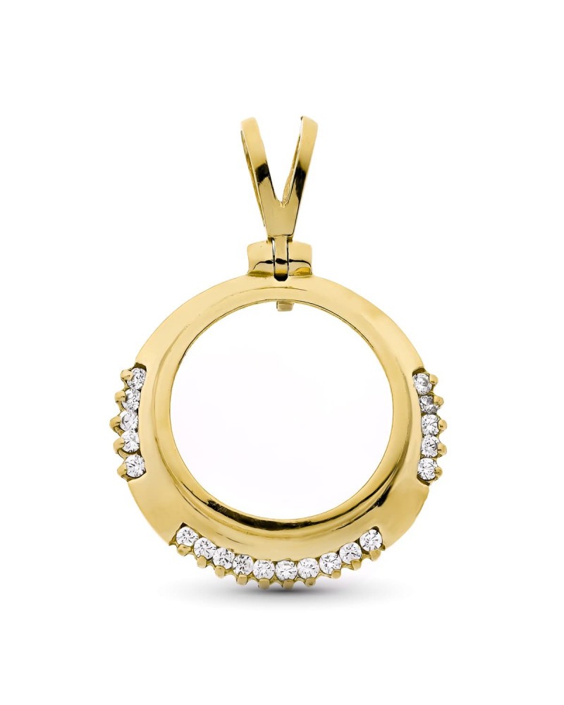Colgante oro 18k amarillo placa circular circonitas 19mm