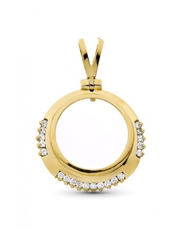 Colgante oro 18k amarillo placa circular circonitas 19mm