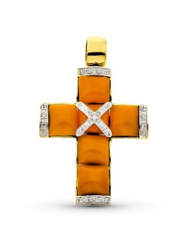 Cruz oro 18k coral 45x29 mm circonitas